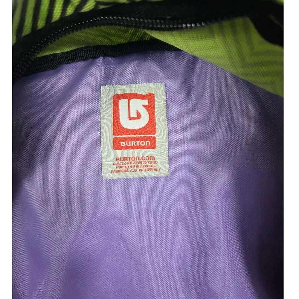 Burton Vintage Snowboard Backpack Daypack Green & Black Purple Interior